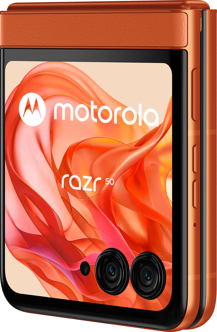 Motorola Razr 50 256GB Oranje 5G + Motorola Oplader 30W Zwart + Usb C Kabel 1m Zwart voorkant
