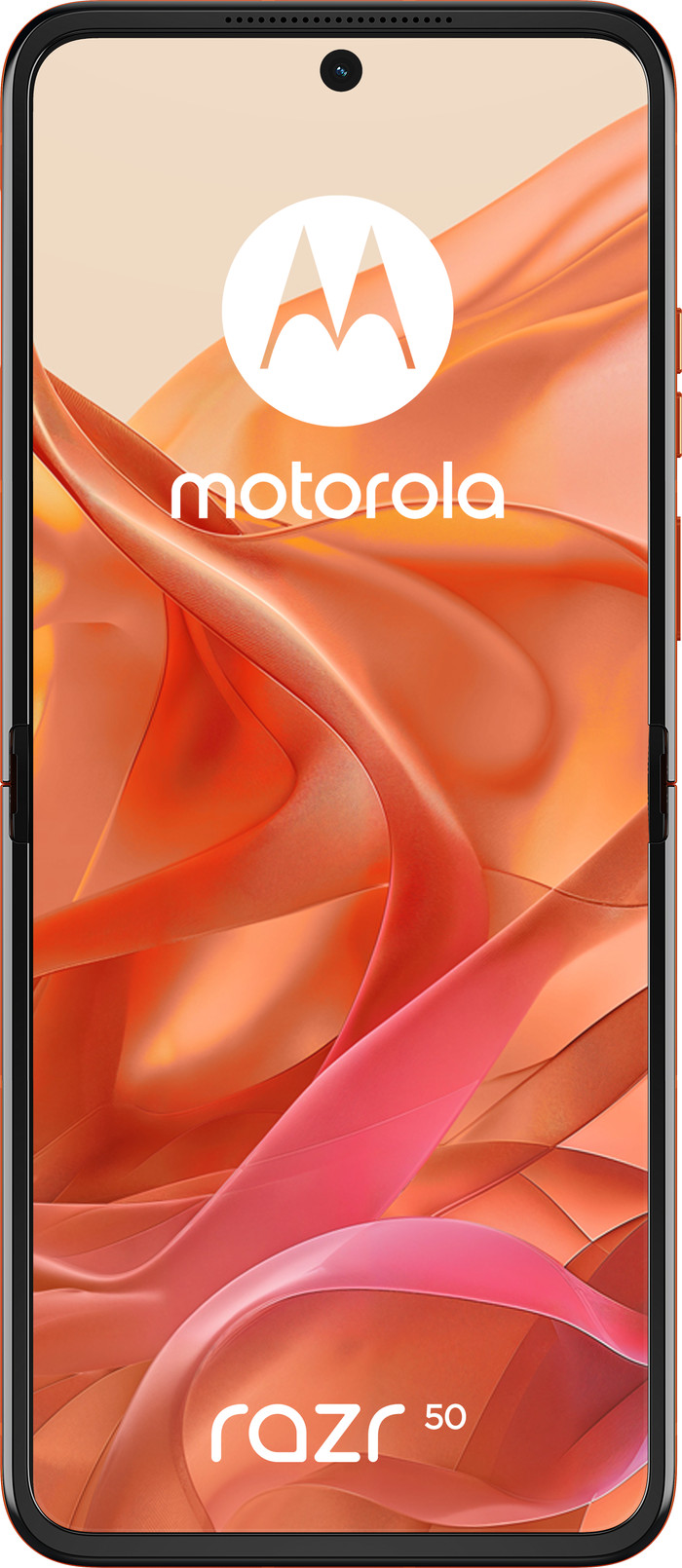 Motorola Razr 50 256GB Oranje 5G + Motorola Oplader 30W Zwart + Usb C Kabel 1m Zwart voorkant