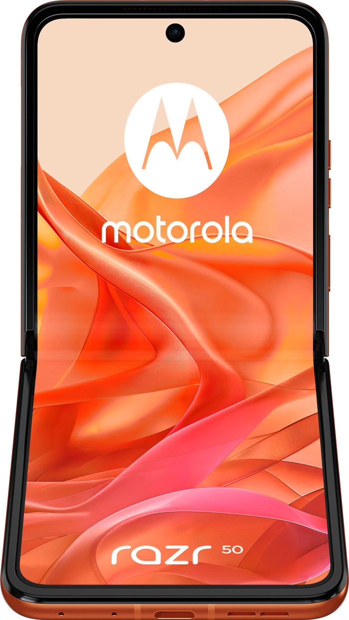 Motorola Razr 50 256GB Oranje 5G + Motorola Oplader 30W Zwart + Usb C Kabel 1m Zwart voorkant