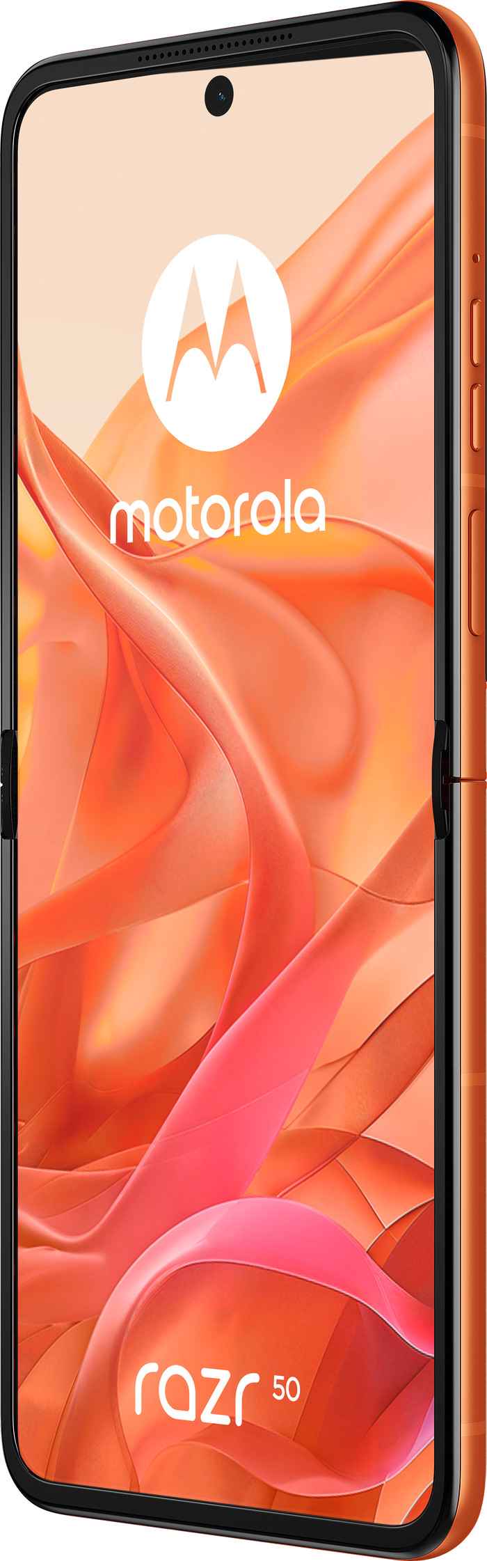 Motorola Razr 50 256GB Oranje 5G + Motorola Oplader 30W Zwart + Usb C Kabel 1m Zwart voorkant