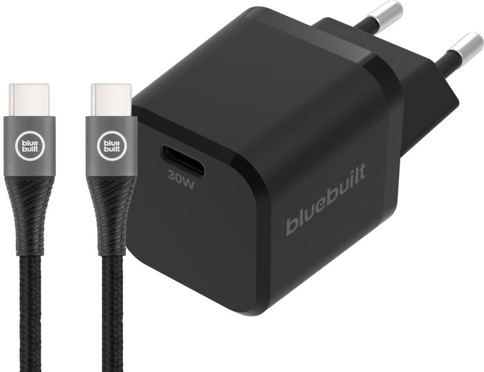 BlueBuilt Power Delivery Oplader 30W + Usb C Kabel 1,5m Nylon Zwart Main Image