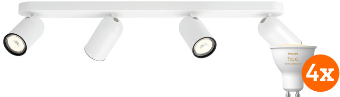 Philips Pongee Mounted Spot Light - 4 Spot Lights - White + Philips Hue White Ambiance GU10 (4x) Main Image