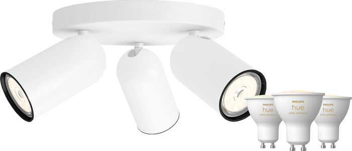Philips Pongee Mounted Spot Light - 3 Spot Lights - White + Philips Hue White Ambiance GU10 (3x) Main Image