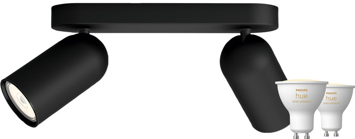 Philips Pongee opbouwspot - 2 spots - zwart + Philips Hue White Ambiance GU10 (2x) Main Image