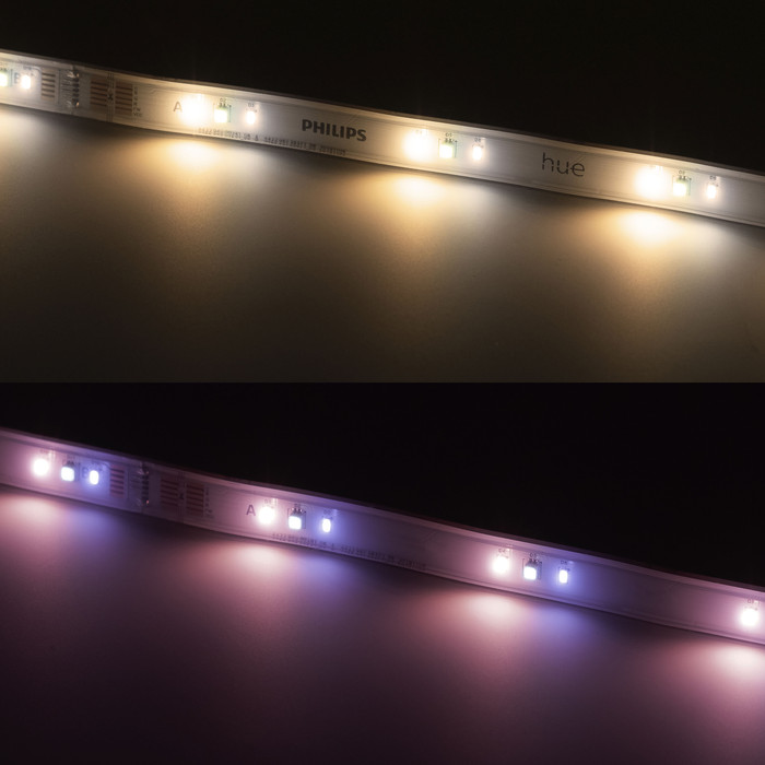 Philips Hue White and Color Startpakket E27 3-pack + Solo Lightstrip 3m product in gebruik