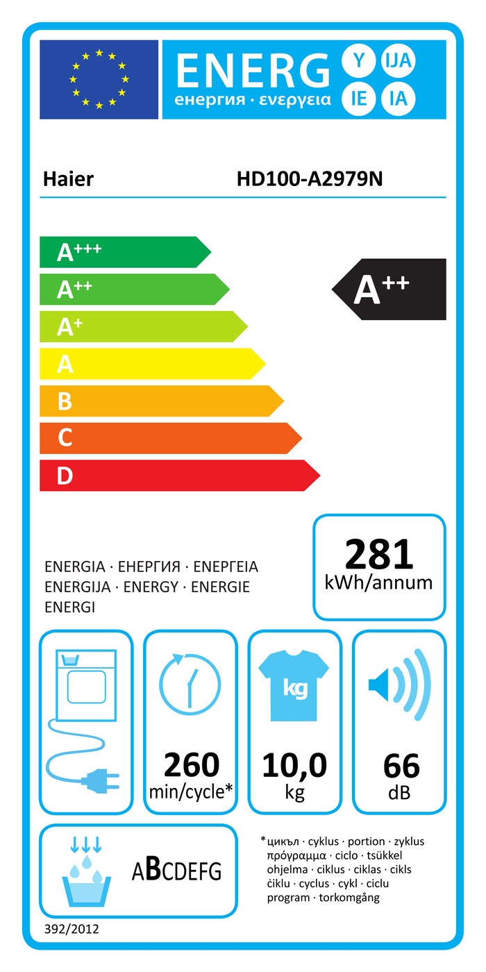 Haier HD100-A2979 energy label