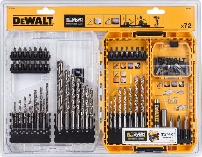DeWalt 72-delige Steenboren en HSS-G Metaalboren EXTREME 2 TOUGH CASE verpakking