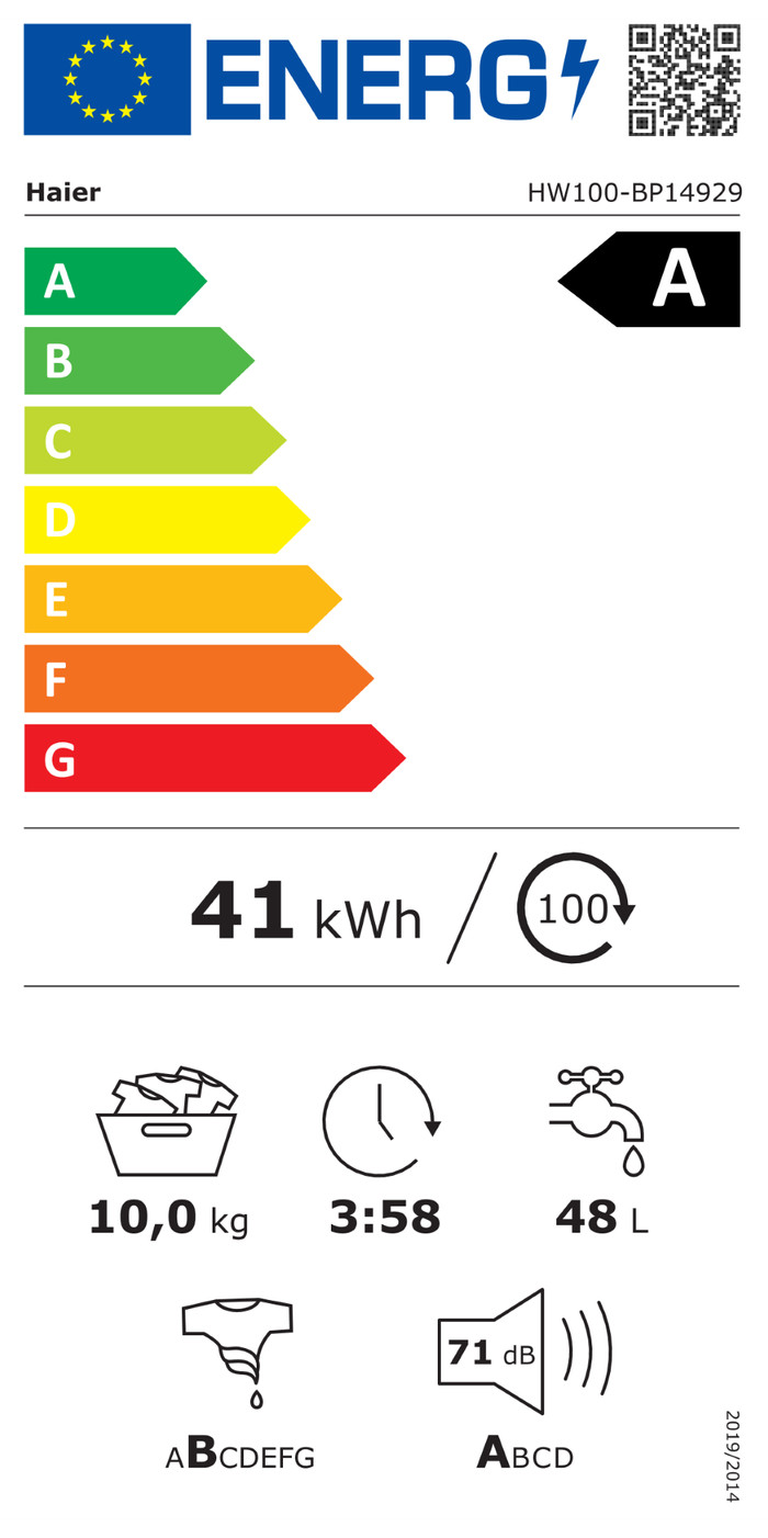 Haier HW100-bp14929 energy label