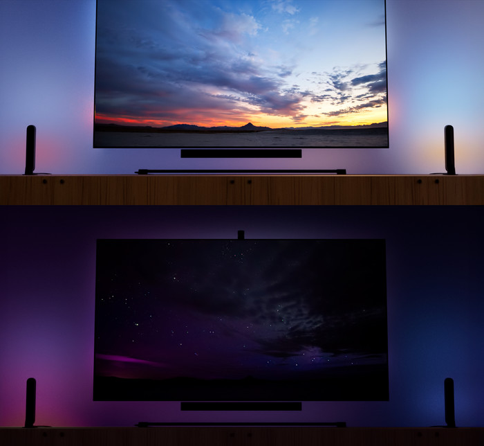 Philips Hue Play Gradient LED Strip voor 55 tot 65 inch TV product in gebruik