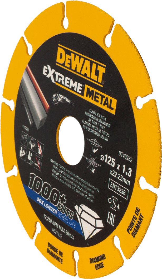 DeWalt Extreme Metal Doorslijpschijf 125x22.23x1.3mm rechterkant