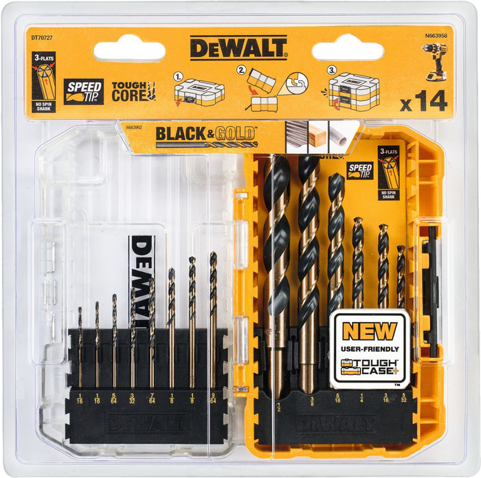 DeWalt 14-delige Black & Gold Metaalboren Set Tough Case verpakking