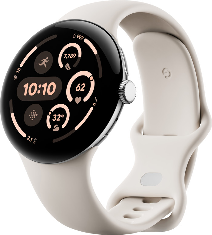 Google Pixel Watch 3 Zilver/Crème 45mm linkerkant