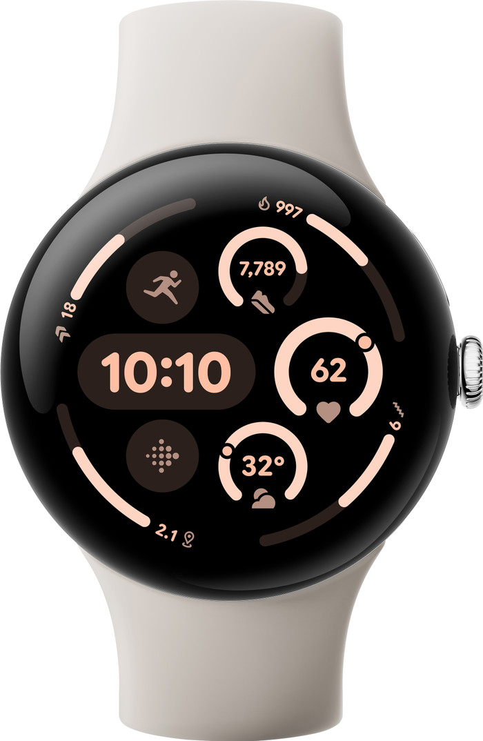 Google Pixel Watch 3 Zilver/Crème 45mm voorkant