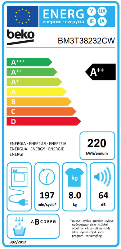 Beko BM3T38232CW energielabel