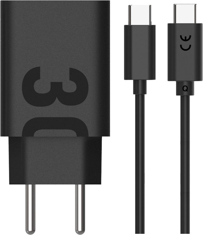 Motorola Power Delivery Oplader 30W Zwart + Usb C Kabel 1m Zwart Kunststof voorkant