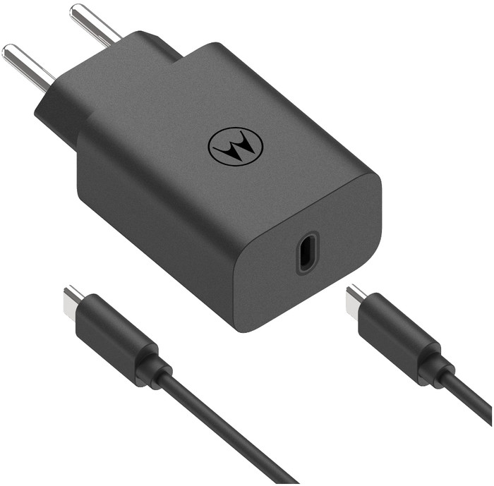 Motorola Power Delivery Oplader 30W Zwart + Usb C Kabel 1m Zwart Kunststof voorkant