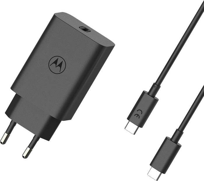 Motorola Power Delivery Oplader 68W Zwart + Usb C Kabel 1m Zwart Kunststof voorkant