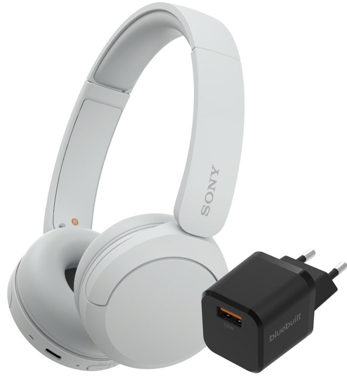 Sony WH-CH520 Wit + BlueBuilt Quick Charge Oplader met Usb A Poort 18W Zwart Main Image