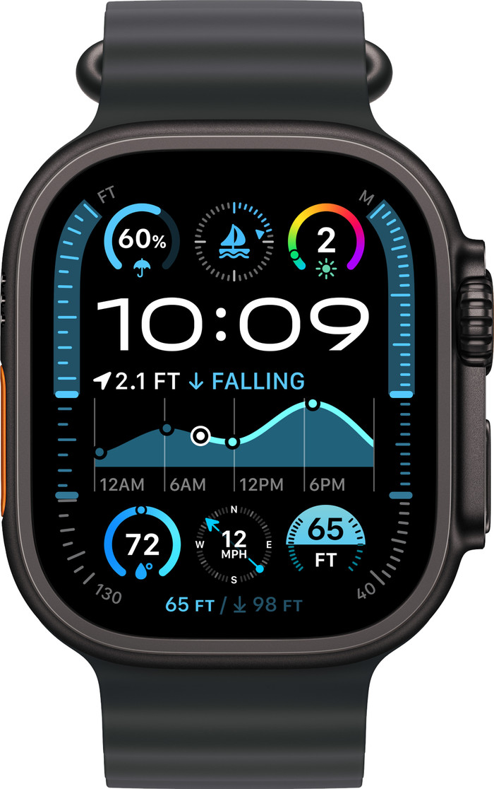 Apple Watch Ultra 2 4G 49mm Zwart Ocean Band Zwart voorkant