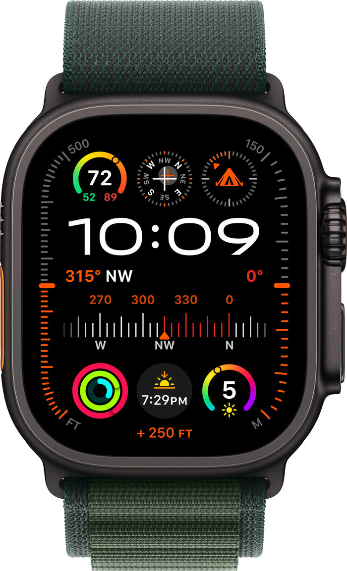 Apple Watch Ultra 2 4G 49mm Zwart Alpine Band Groen M voorkant