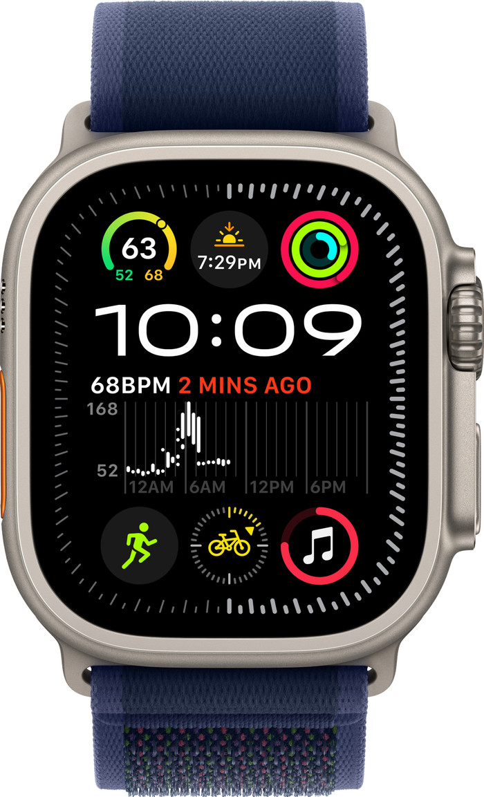Apple Watch Ultra 2 4G 49mm Zilver Trail Band Blauw S/M voorkant