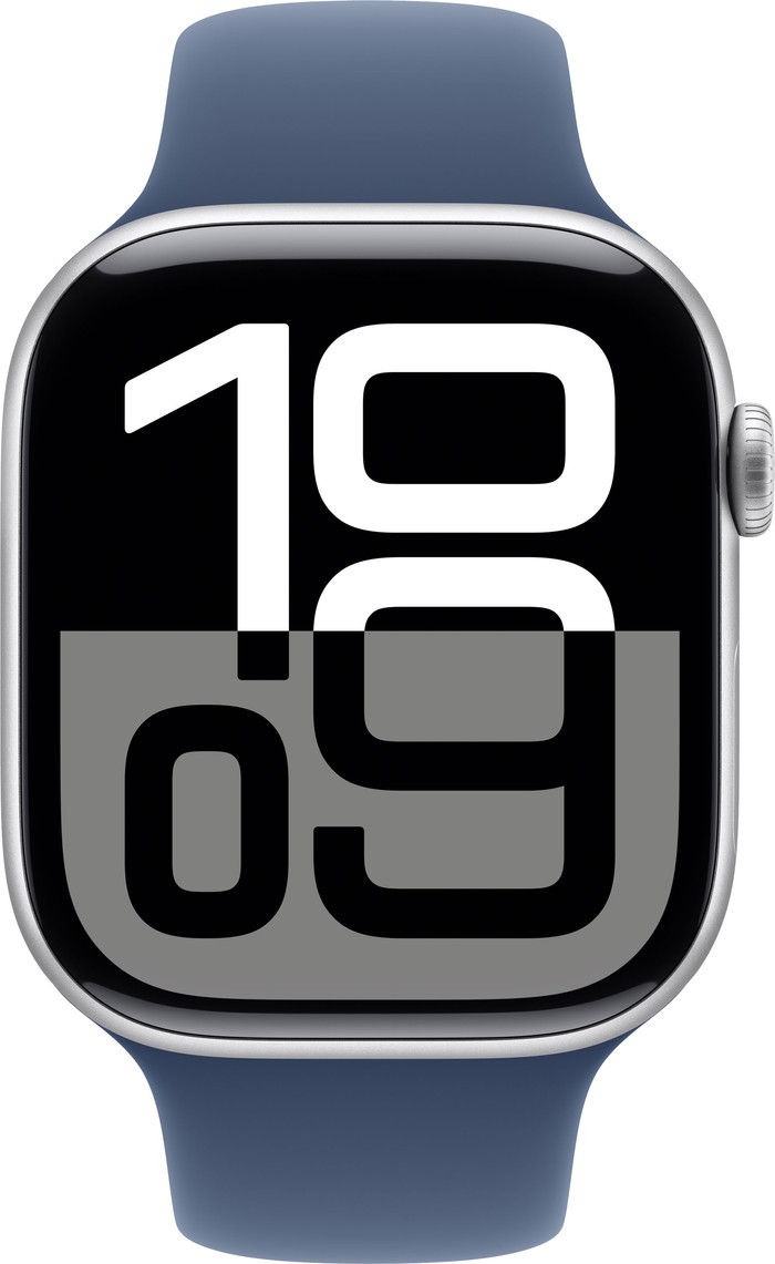 Apple Watch Series 10 46 mm Silber Sportarmband M/L vorne