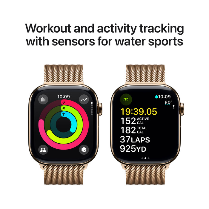 Apple Watch Series 10 4G 46mm Titanium Goud Milanese Band S/M visual leverancier
