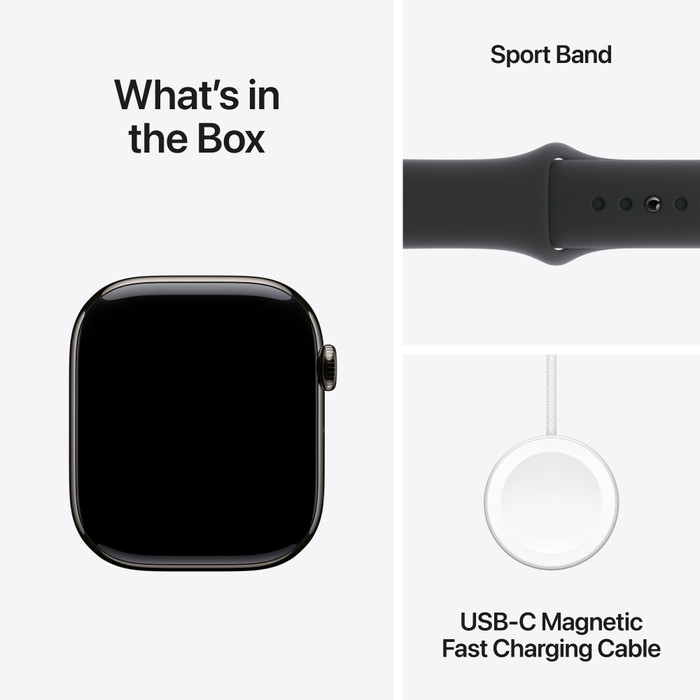 Apple Watch Series 10 4G 46mm Titanium Zwart Sportband M/L accessoire