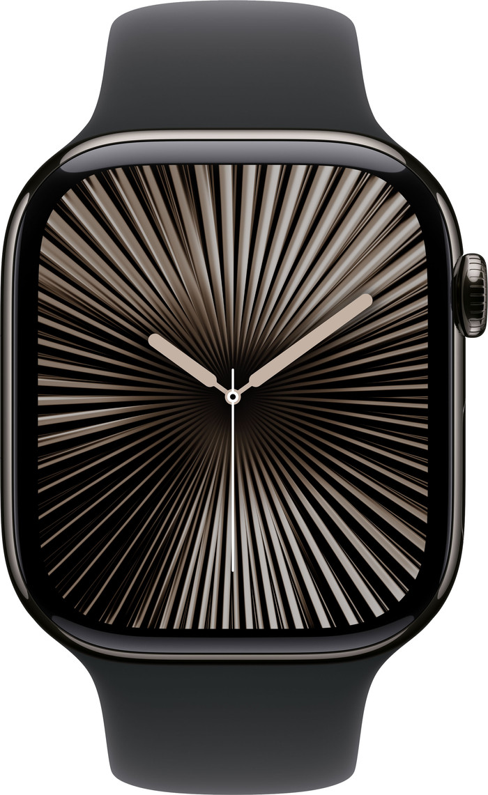 Apple Watch Series 10 4G 46mm Titanium Zwart Sportband M/L voorkant