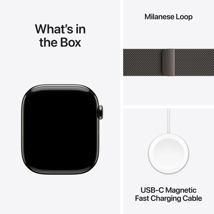 Apple Watch Series 10 4G 46mm Titanium Zwart Milanese Band S/M accessoire
