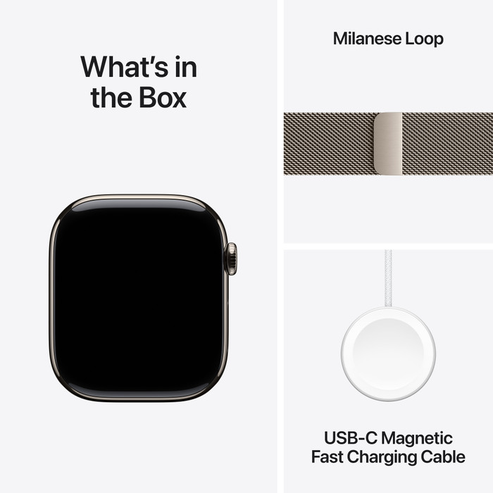 Apple Watch Series 10 4G 46mm Titanium Zilver Milanese Band S/M accessoire