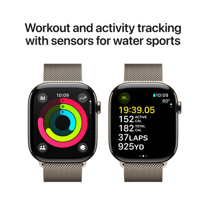 Apple Watch Series 10 4G 46mm Titanium Zilver Milanese Band S/M visual leverancier
