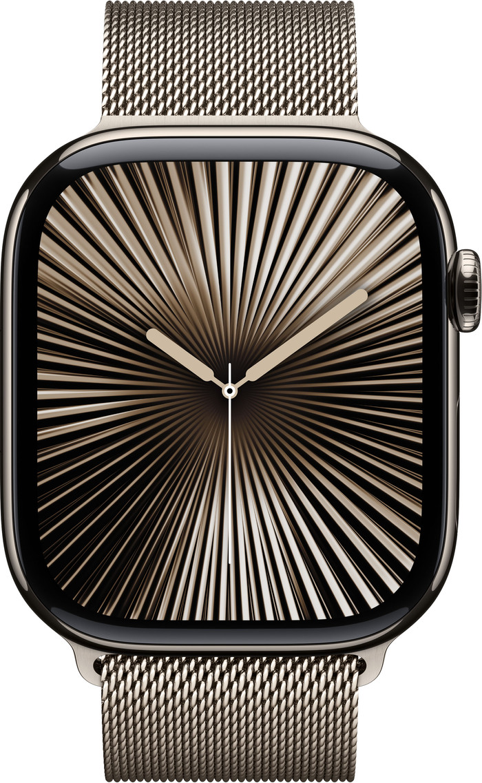 Apple Watch Series 10 4G 46mm Titanium Zilver Milanese Band S/M voorkant