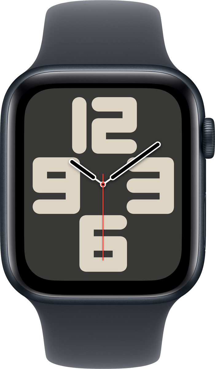 Apple Watch SE 2024 4G 44mm Midnight Sportband M/L voorkant