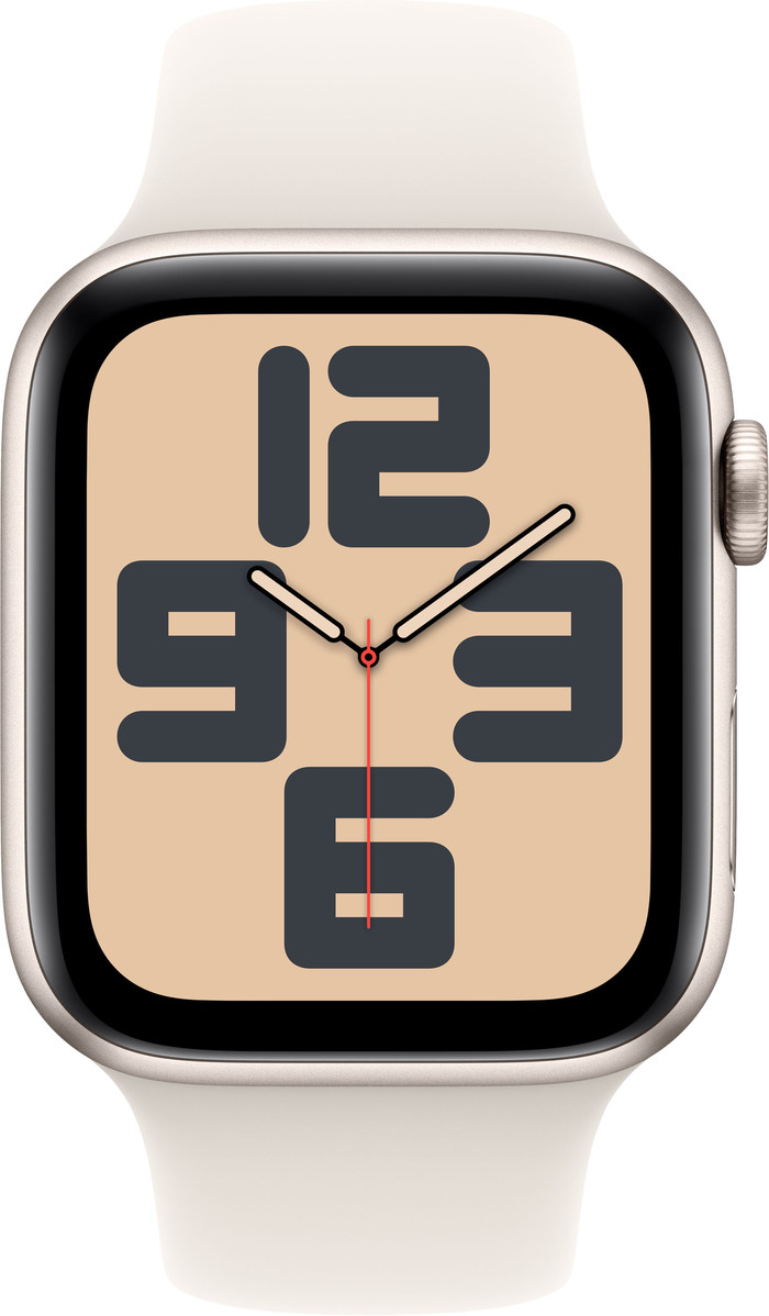 Apple Watch SE 2024 4G 44mm Starlight Sportband S/M voorkant