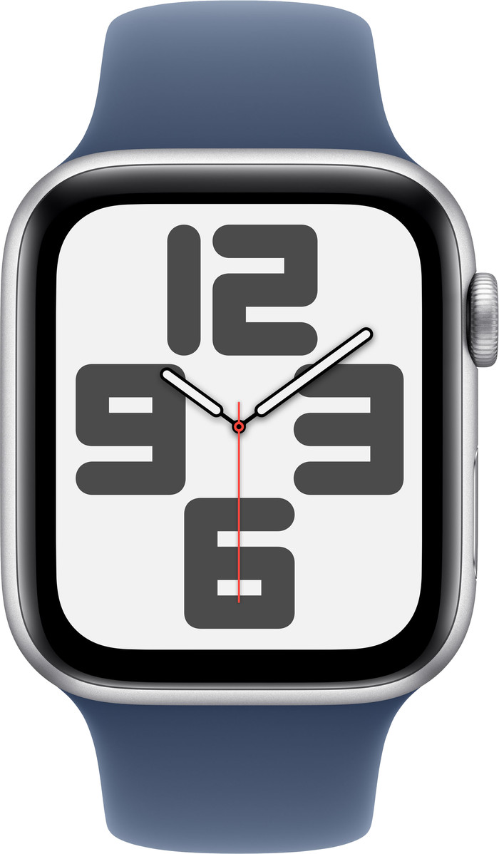 Apple Watch SE 2024 4G 44mm Zilver Sportband S/M voorkant