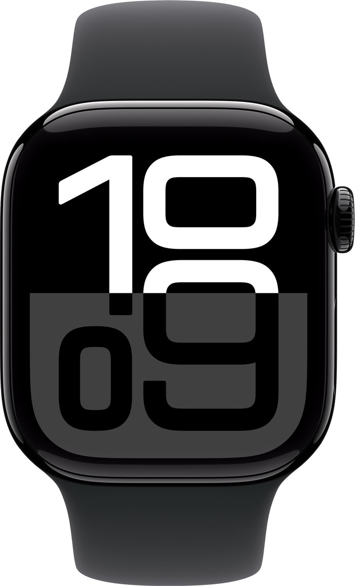 Apple Watch Series 10 42mm Zwart Sportband S/M voorkant