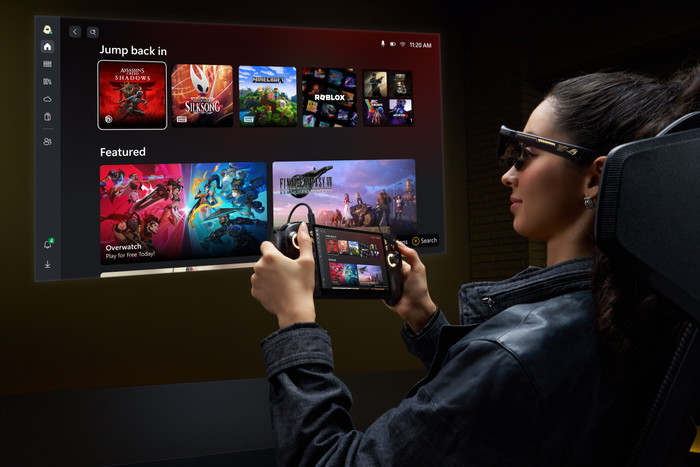 ASUS ROG Xbox Ally X20 Bundel met ASUS ROG XREAL R1 XR Bril product in gebruik