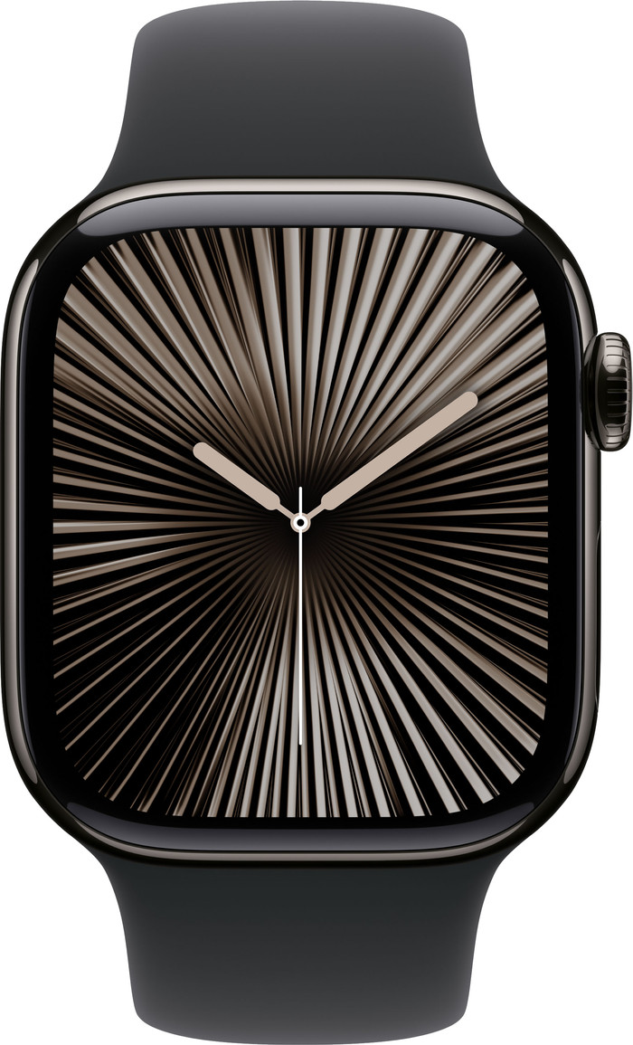 Apple Watch Series 10 4G 42mm Titanium Zwart Sportband S/M voorkant