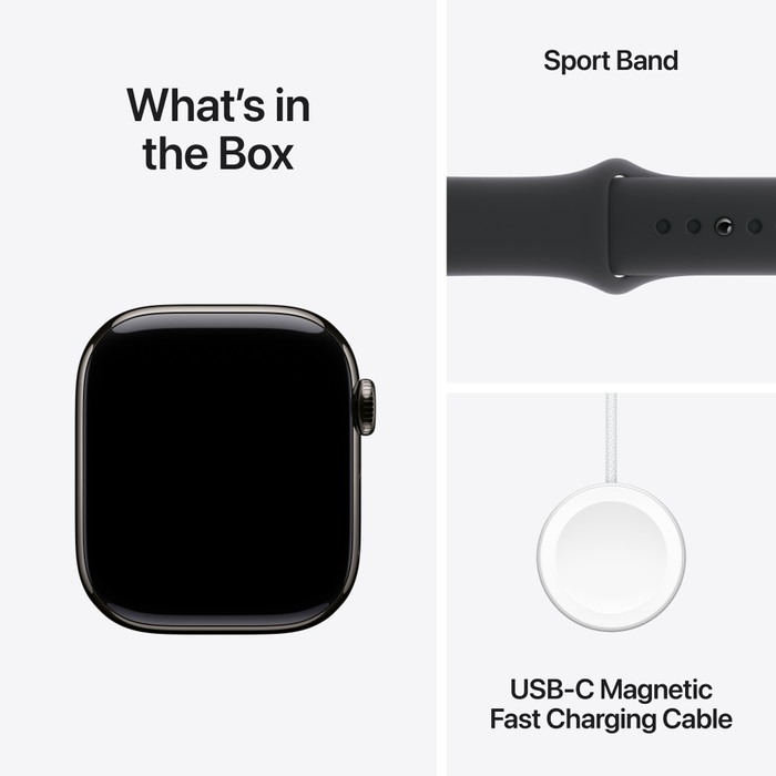 Apple Watch Series 10 4G 42mm Titanium Zwart Sportband S/M accessoire