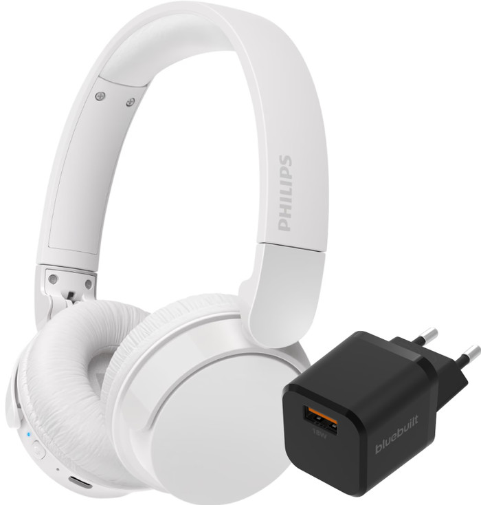 Philips TAH4209 Wit + BlueBuilt Quick Charge Oplader met Usb A Poort 18W Zwart Main Image