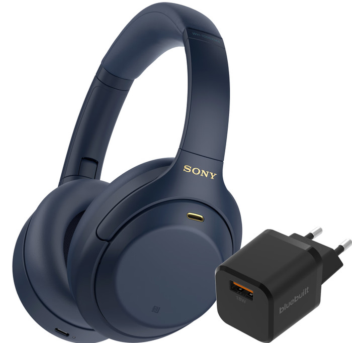 Sony WH-1000XM4 Blau + BlueBuilt Quick-Charge-Ladegerät mit USB-A-Port 18 W Schwarz Main Image
