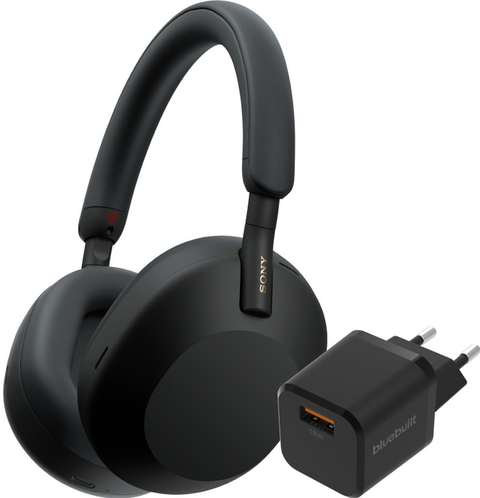 Sony WH-1000XM5 Black + BlueBuilt Quick Charge Charger with USB-A Port 18W Black Main Image