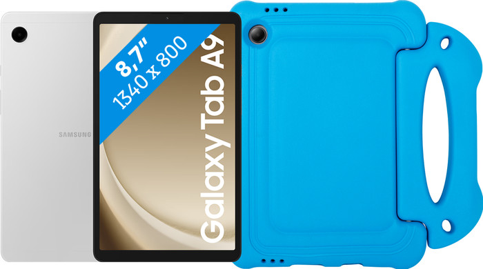 Samsung Galaxy Tab A9 8,7 inch 64GB Wifi Zilver + BlueBuilt Kids Cover Blauw Main Image