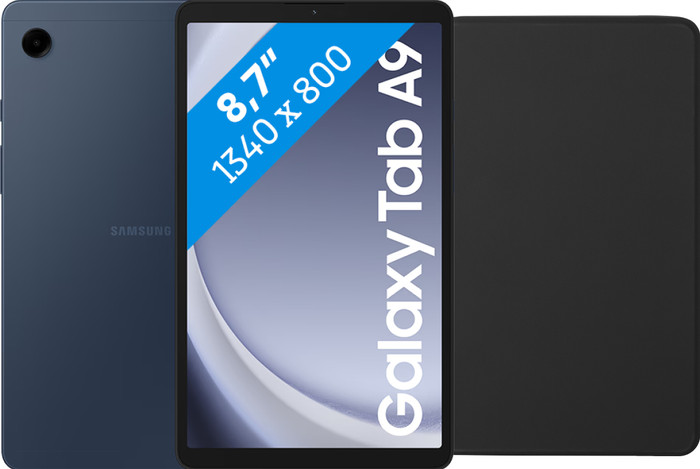 Samsung Galaxy Tab A9 8,7 inch 128GB Wifi Blauw + BlueBuilt Book Case Zwart Main Image