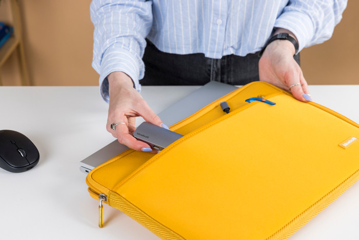 BlueBuilt Laptop Sleeve Width 33cm 14 inches S Yellow product in use