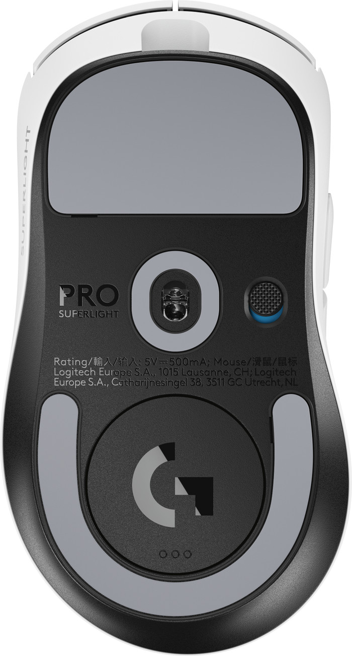 Logitech G PRO X Superlight 2 DEX Lightspeed Draadloze Gaming Muis Wit onderkant