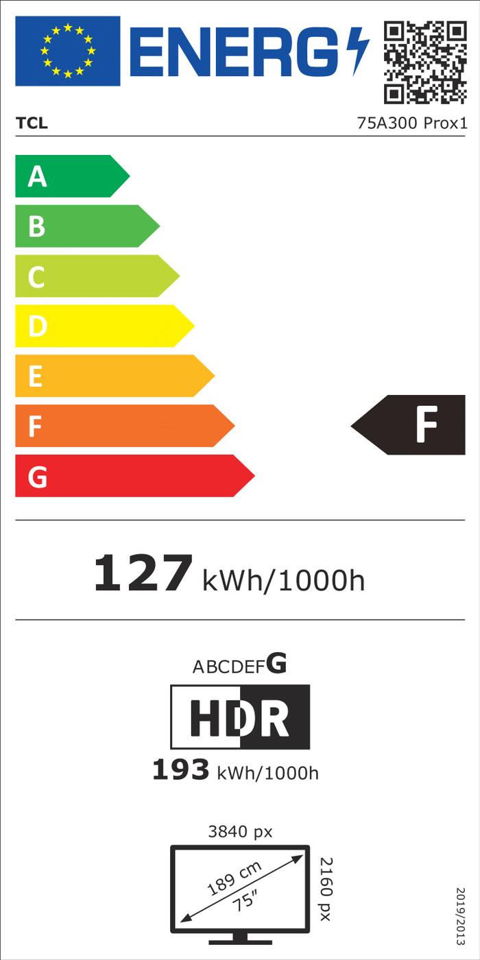 TCL 75A300 PRO NXTVISION energy label