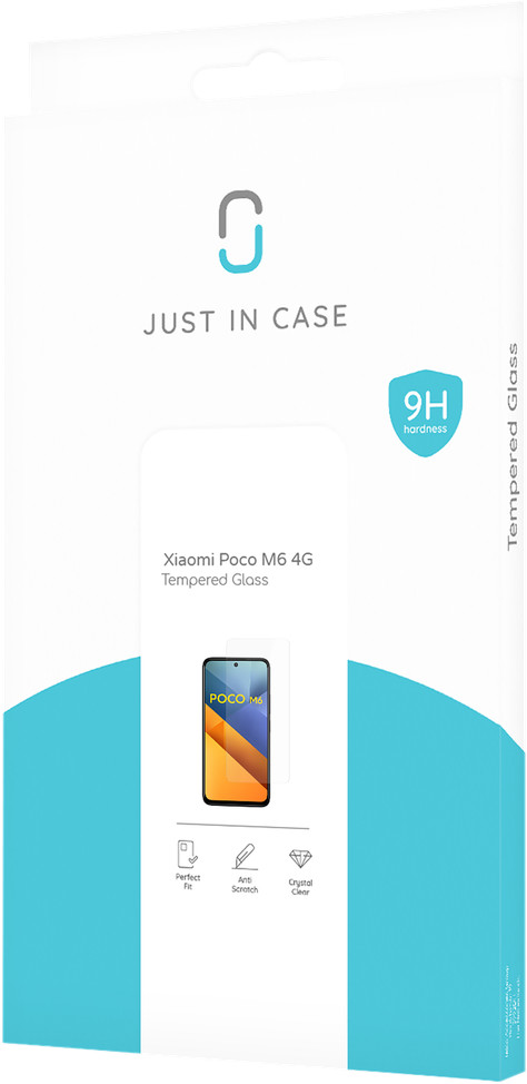 Just In Case Tempered Glass POCO M6 Screenprotector verpakking