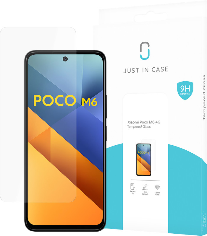 Just In Case Tempered Glass POCO M6 Screenprotector verpakking
